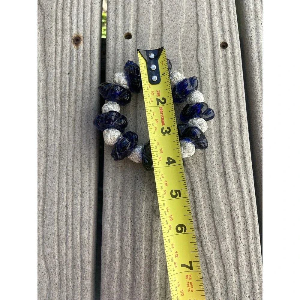 Vintage Italian Blue Murano Glass Rosary Beads Silver Tone Crucifix Handmade